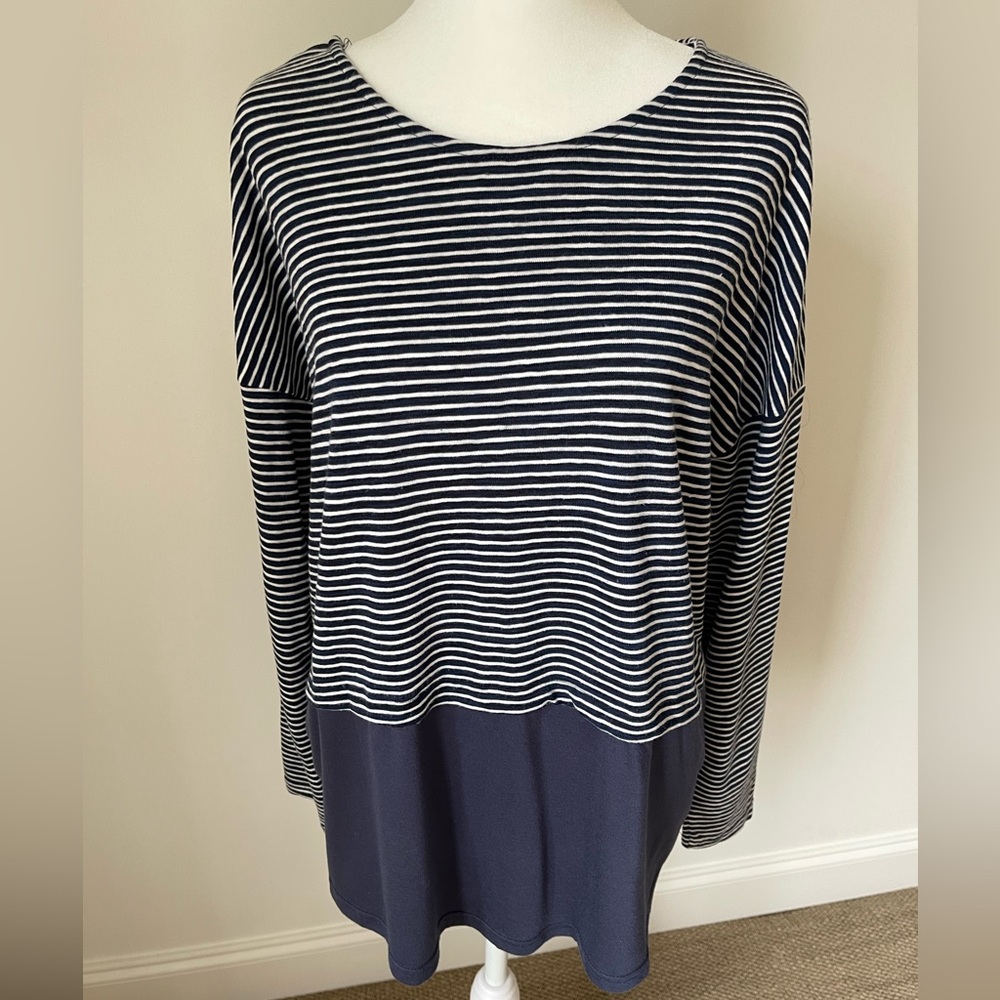 Stevie Hender - Navy and White Striped Top - Size M